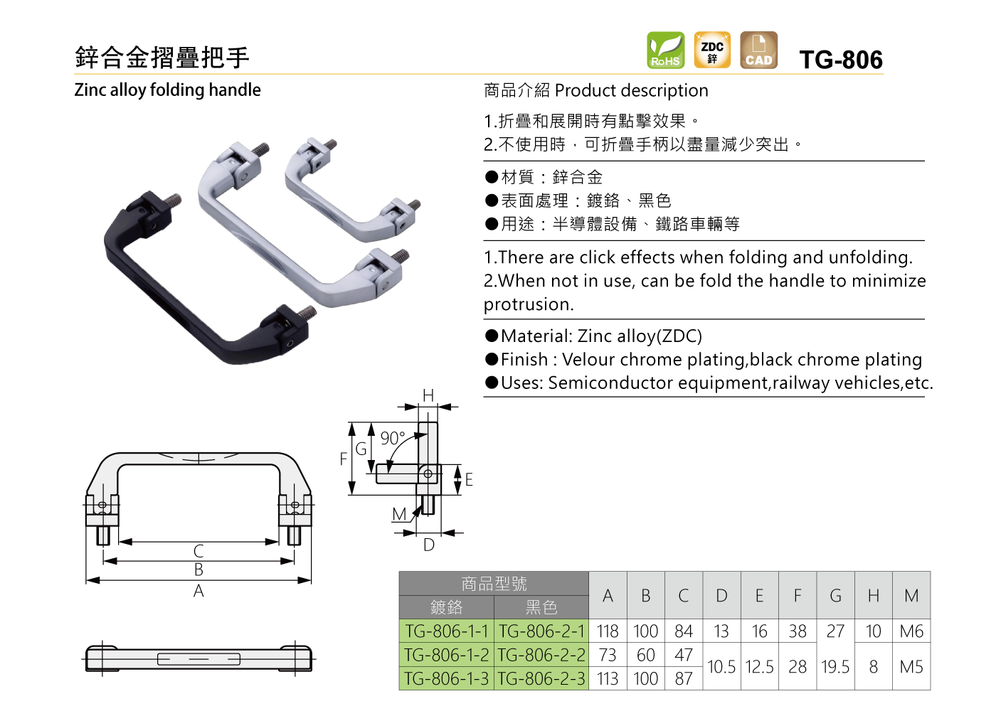 TG-806 鋅合金摺疊把手