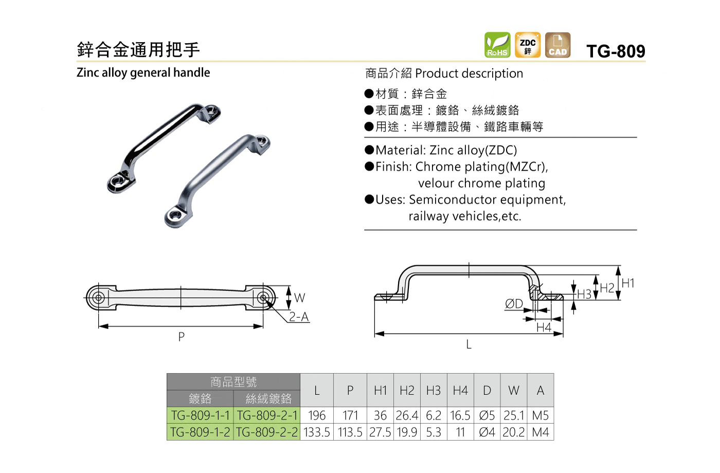 TG-809 鋅合金通用把手