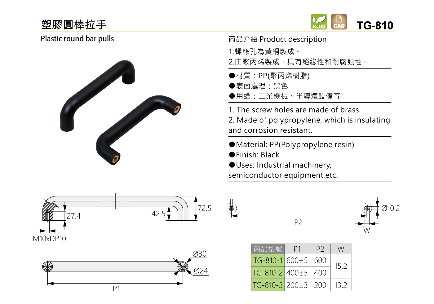 TG-810 塑膠圓棒拉手