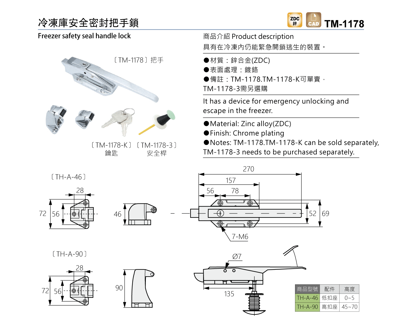 TM-1178 冷凍庫安全密封把手鎖