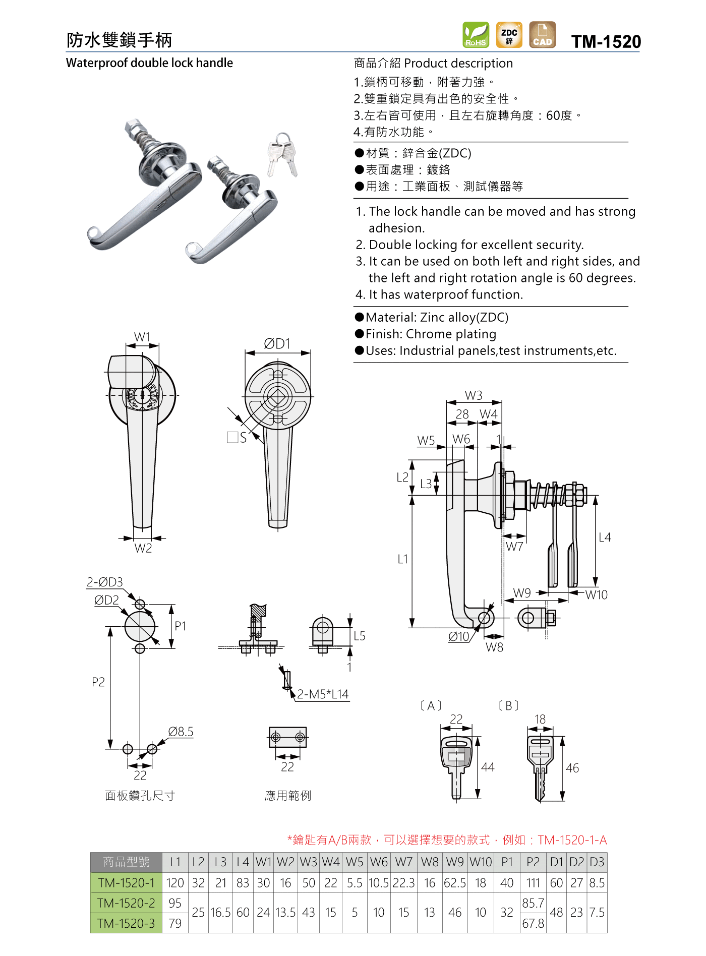 TM-1520 防水雙鎖手柄