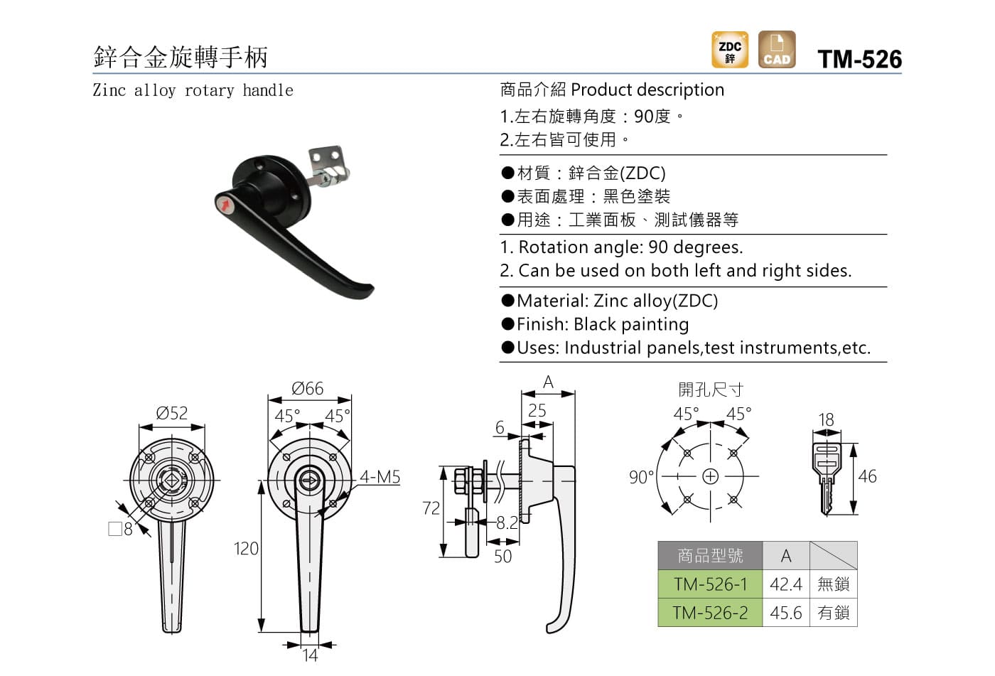 TM-526 鋅合金旋轉手柄