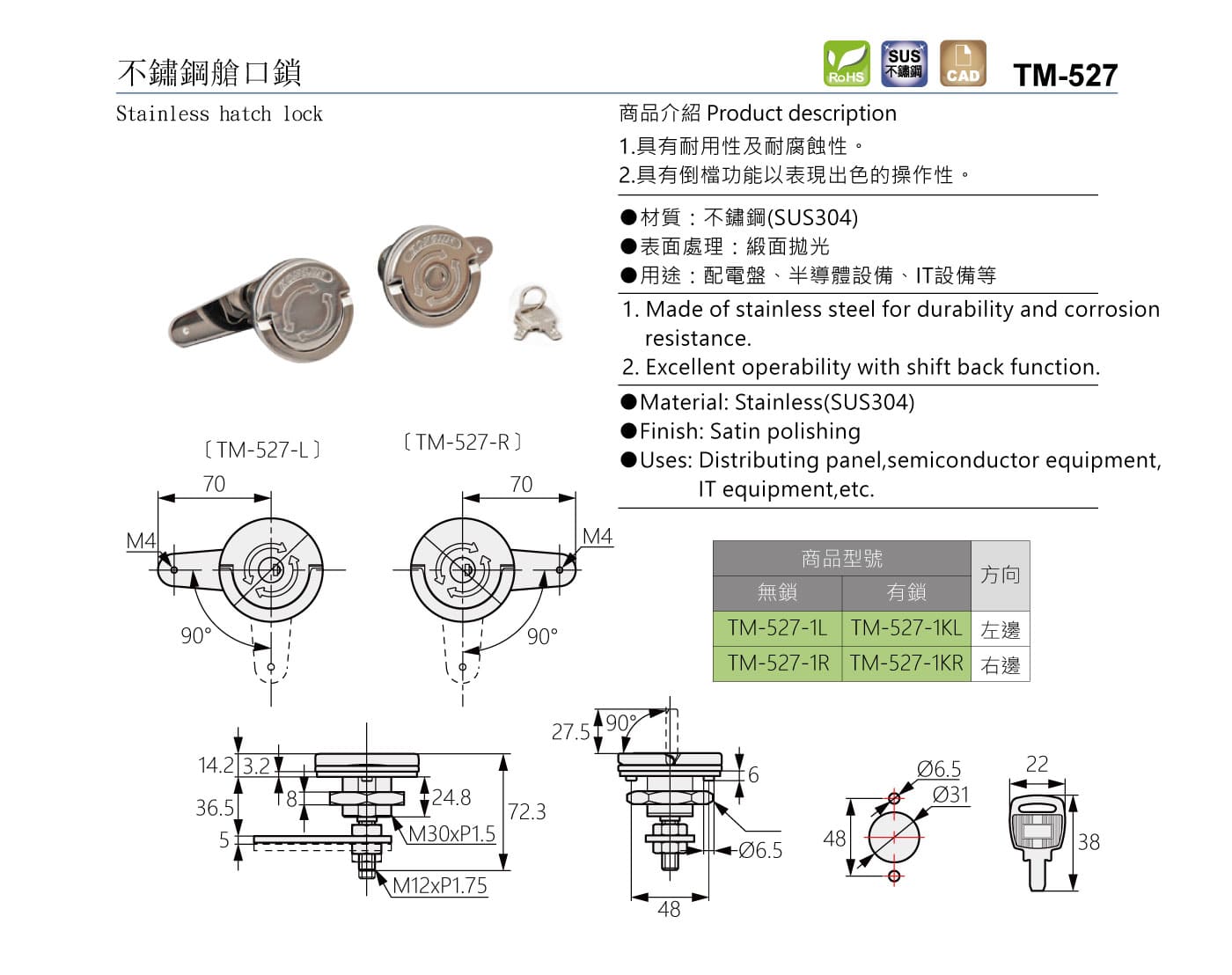 TM-527 不鏽鋼艙口鎖