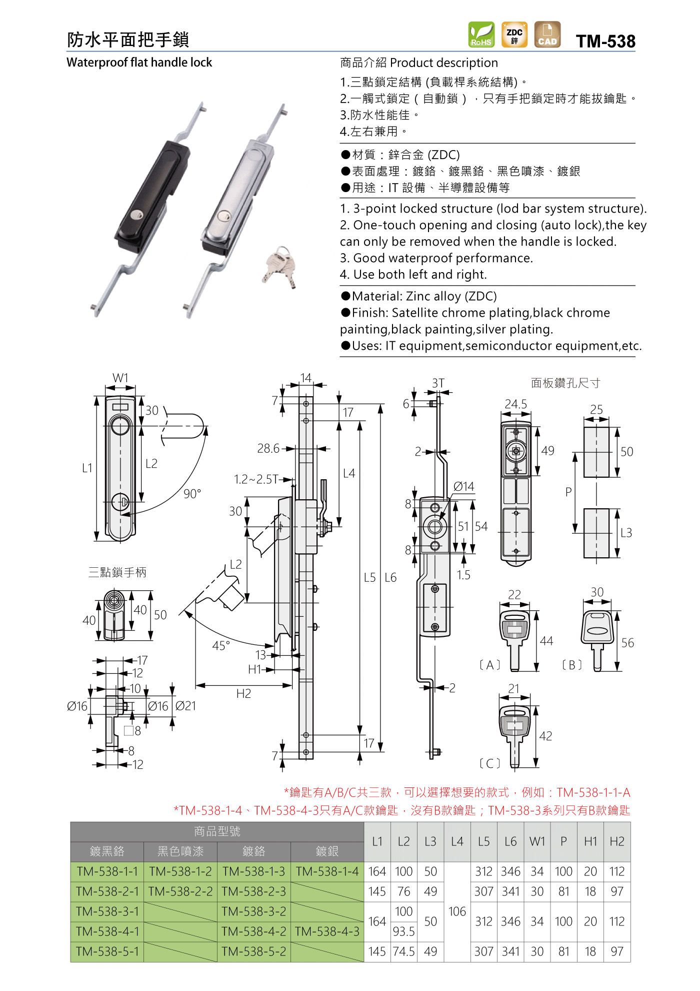 TM-538 防水平面把手鎖