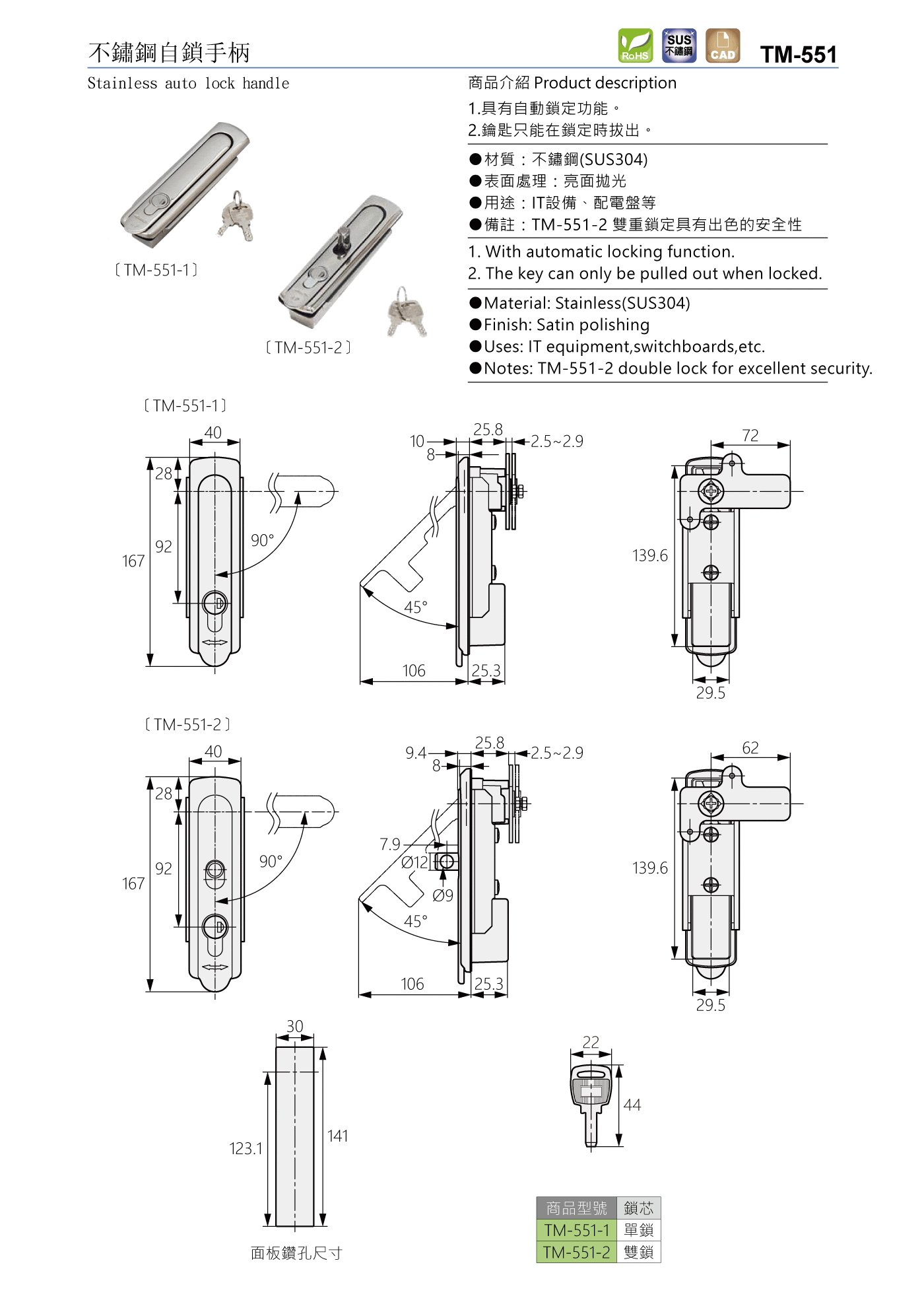 TM-551 不鏽鋼自鎖手柄