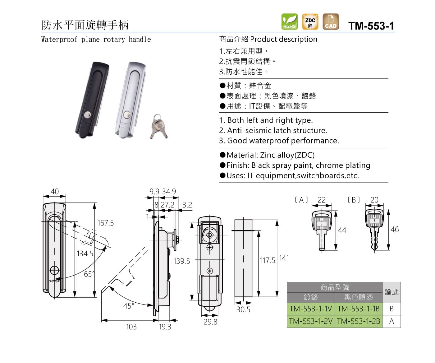 TM-553-1 防水平面旋轉手柄