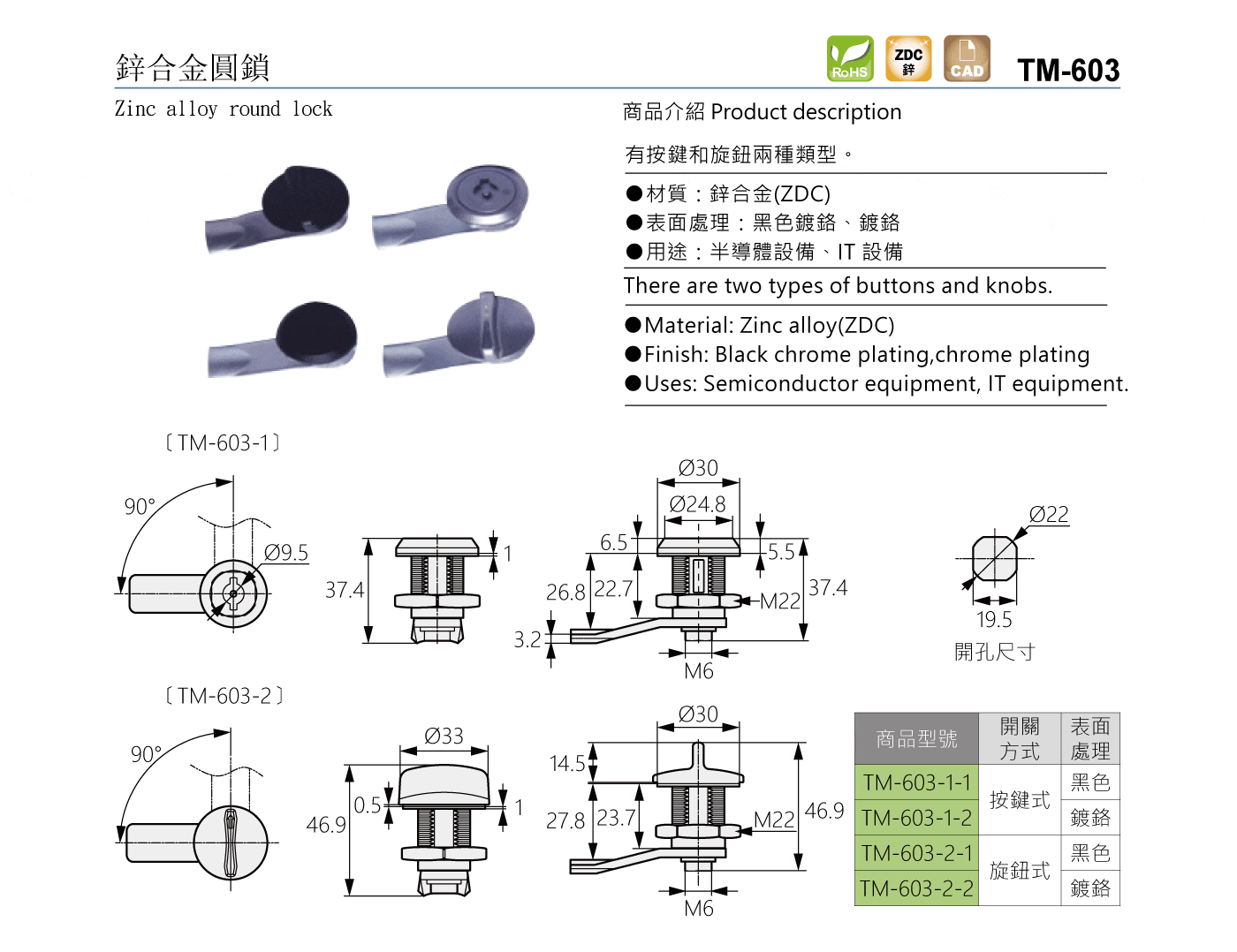 TM-603 鋅合金圓鎖