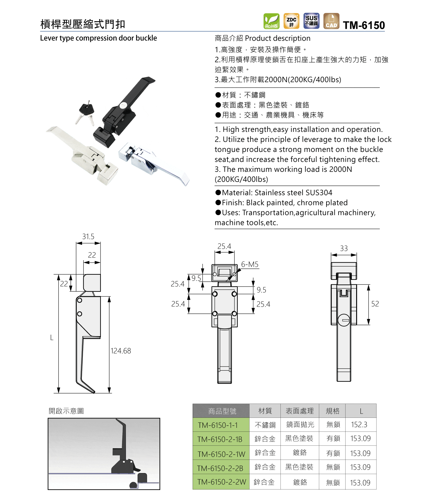 TM-6150 槓桿型壓縮式門扣