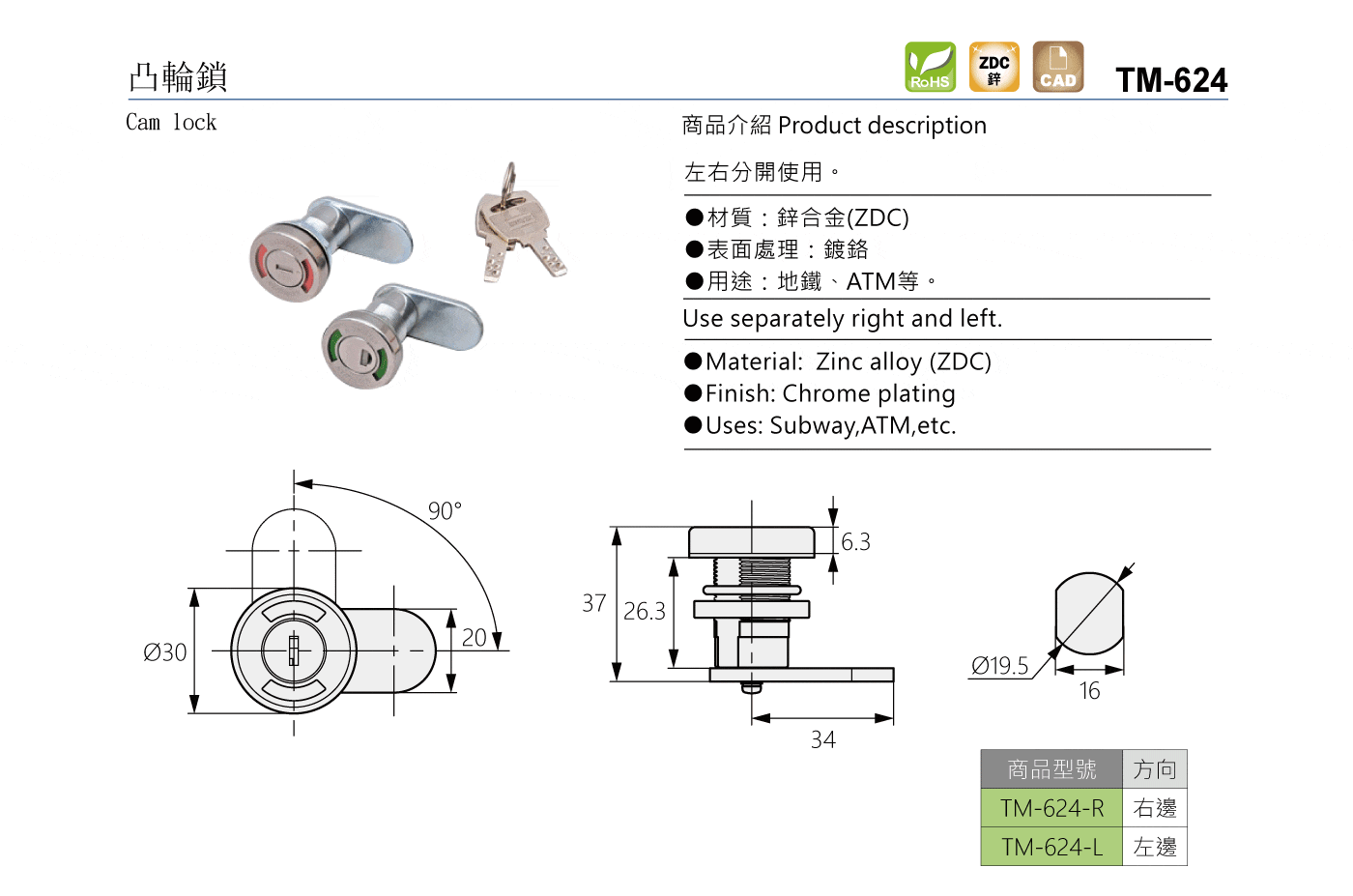 TM-624 凸輪鎖