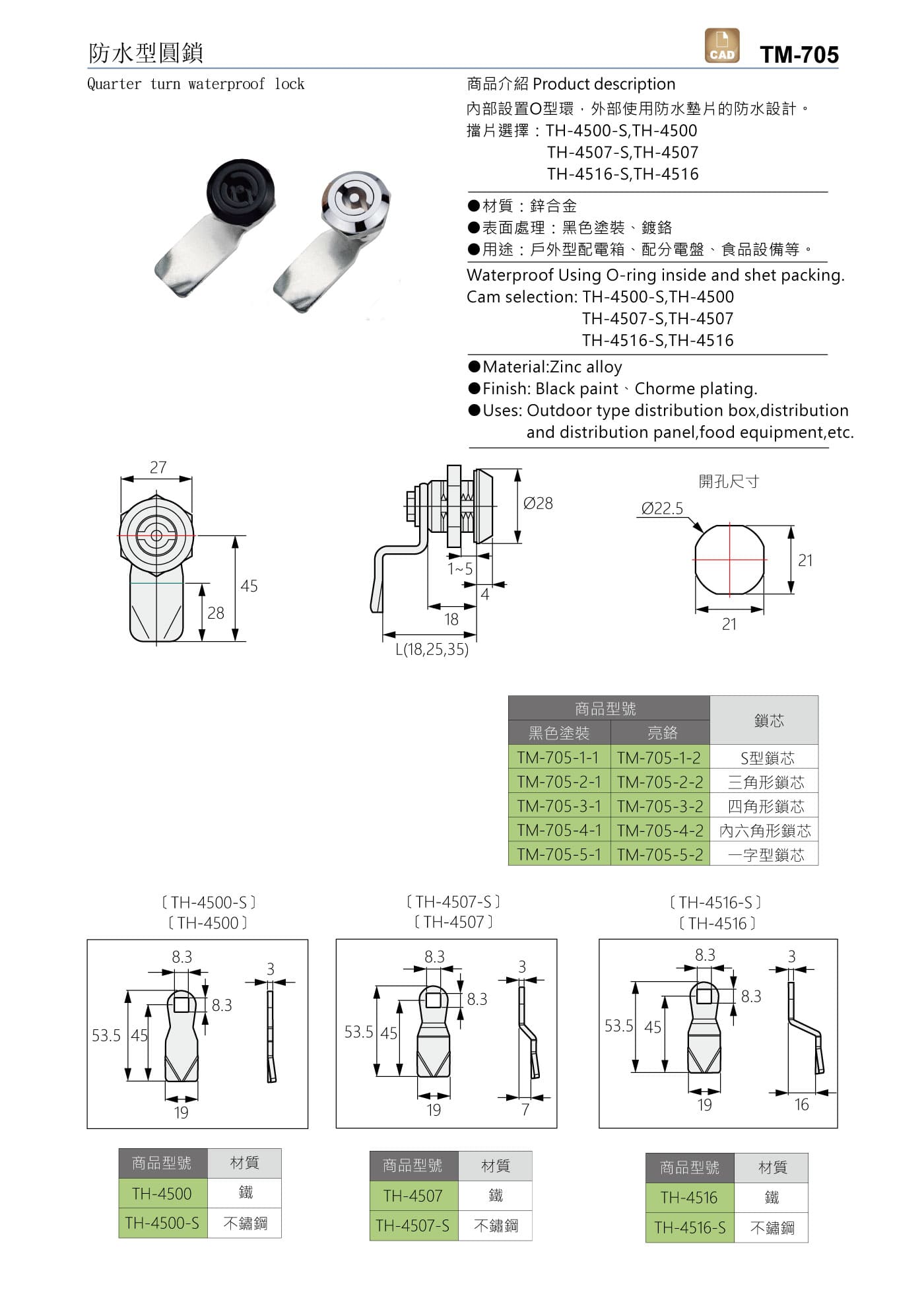 TM-705 防水型圓鎖