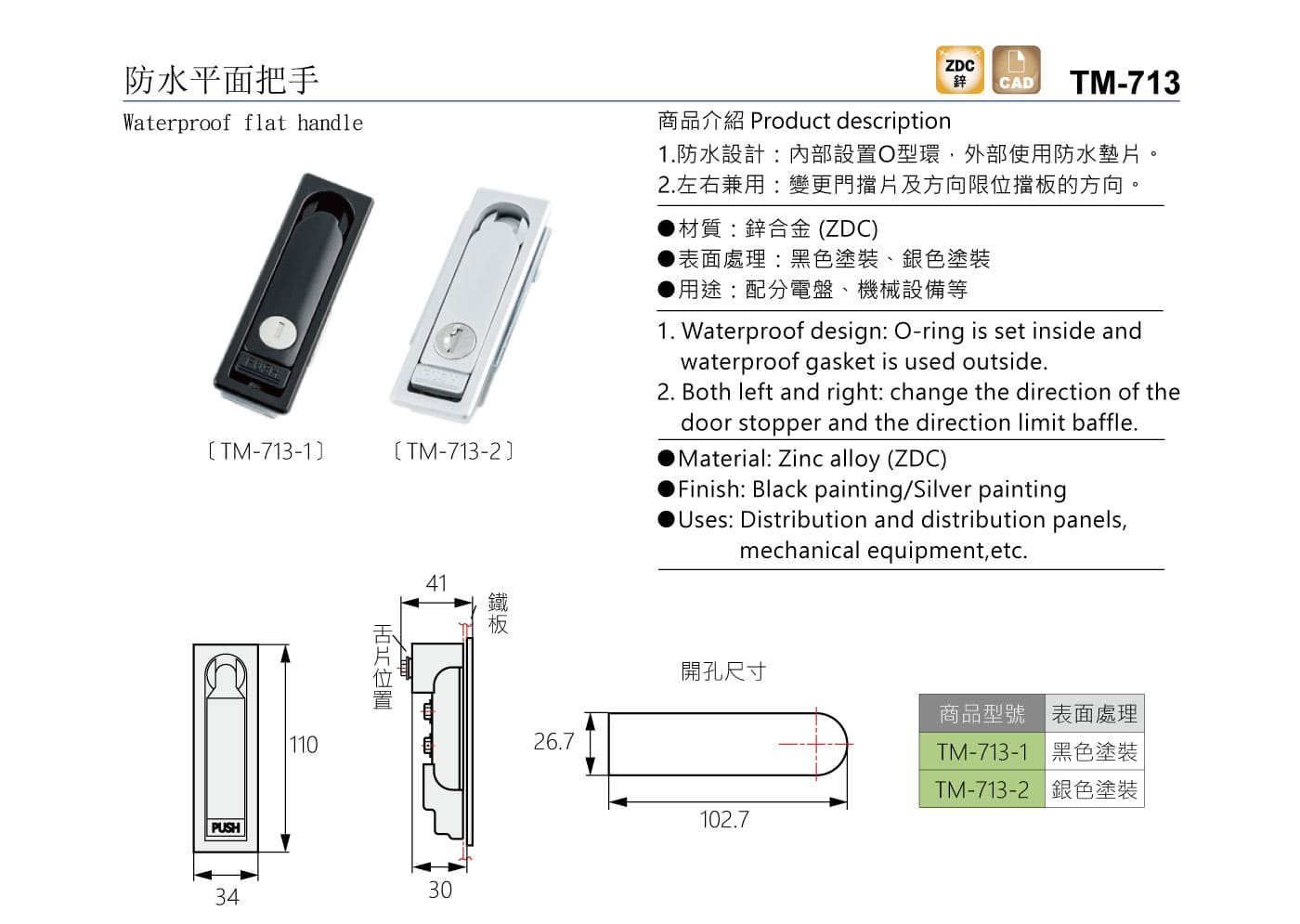 TM-713 防水平面把手