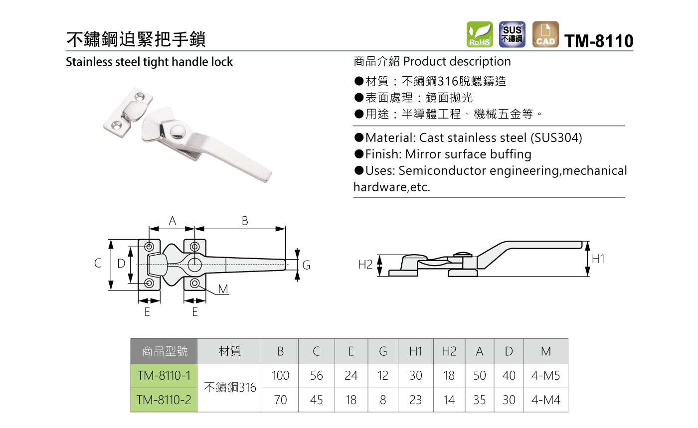 TM-8110 不鏽鋼迫緊把手鎖