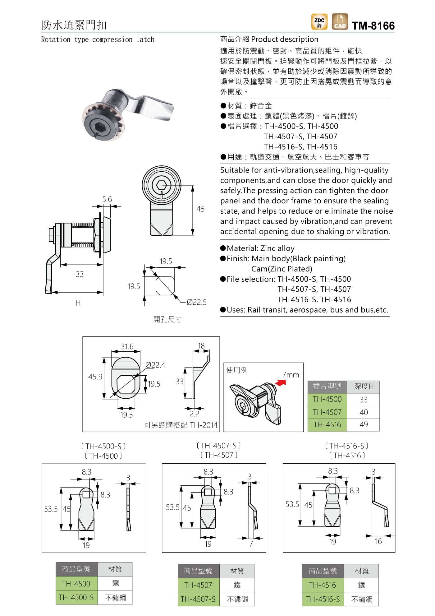 TM-8166 防水迫緊門扣